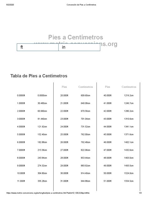 conversión centimetros a pies