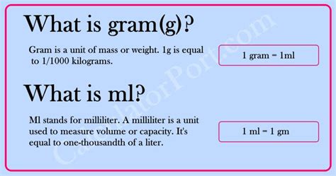 conversion chart grams to ml