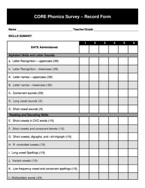 core phonics survey record form Reader