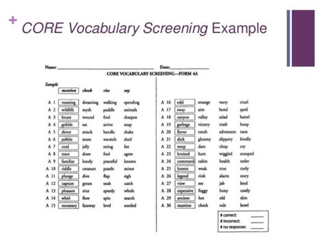 core vocabulary screening answer key Doc