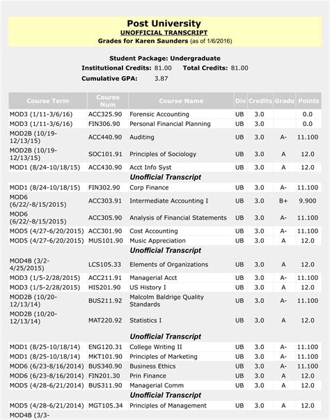 cornell unofficial transcript