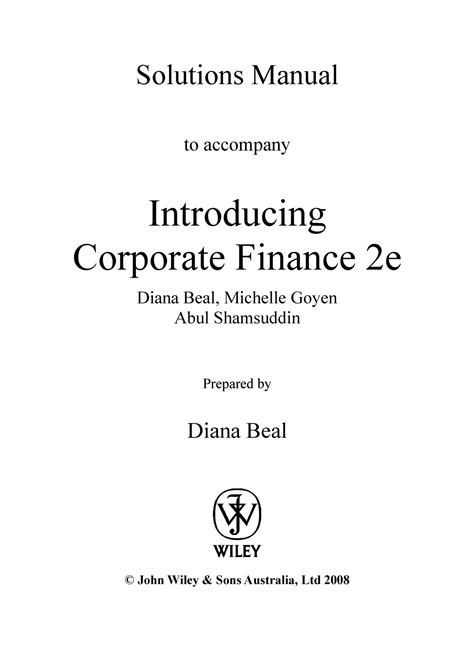 corporate finance 2e wiley solution PDF