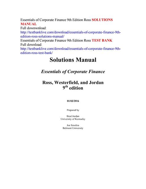 corporate finance 9th edition solutions manual Epub