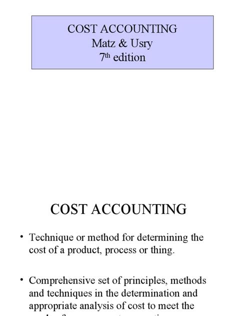 cost accounting matz usry 7th edition key PDF