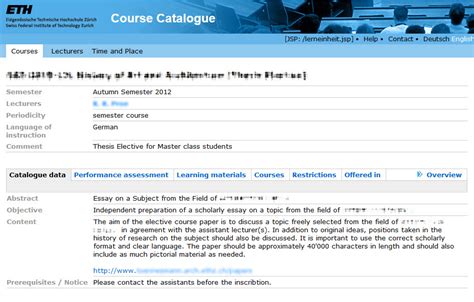 Course Catalogue Ethz