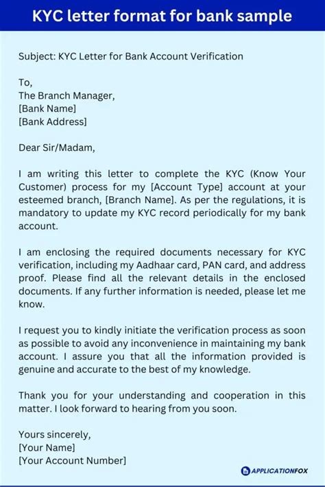 covering letter for kyc submission to bank