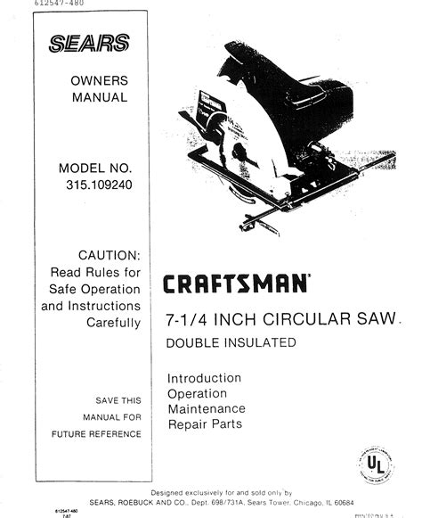 craftsman saw user manual Reader