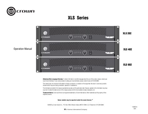 crown xls202 user guide PDF