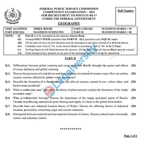 css past paper of geography Reader
