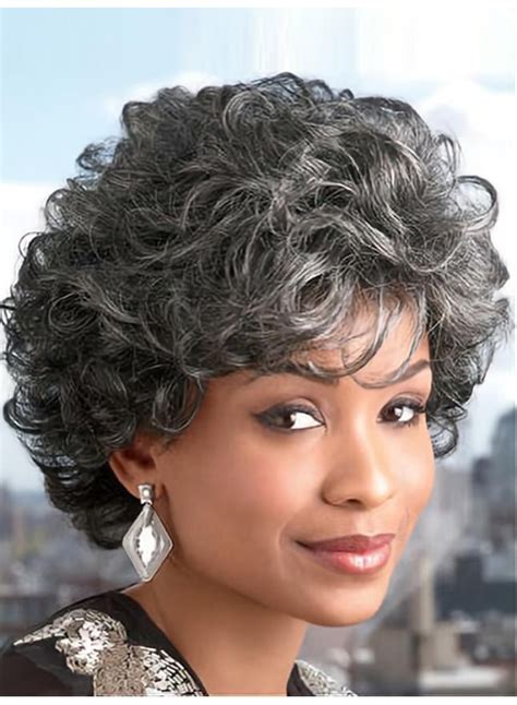 curly synthetic gray wigs for older woman