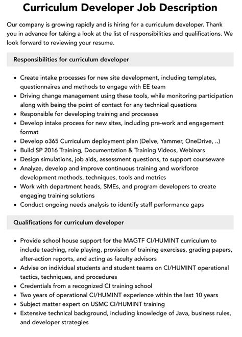 curriculum developer positions