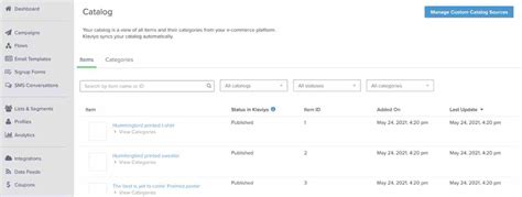 Custom Catalog Klaviyo