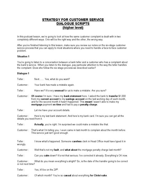 customer service dialogue sample PDF