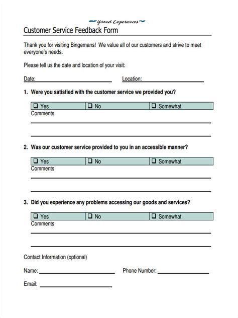 customer service feedback form sample Epub