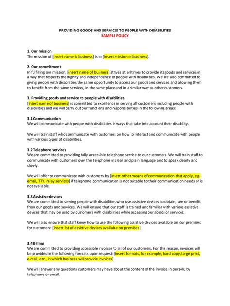 customer service policy template Doc