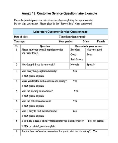 customer service questionnaires examples Epub