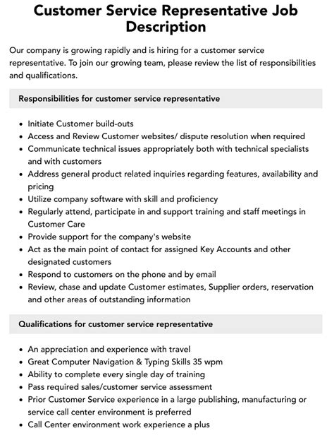 customer service representative job description Reader