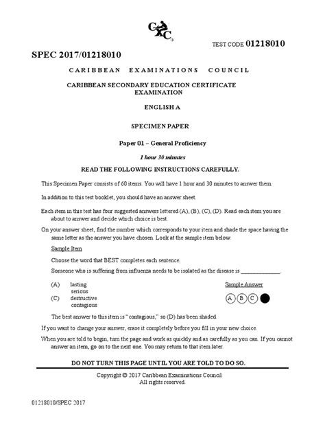 cxc english language paper 1 answer PDF