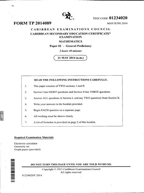 cxc past paper mathematics 2011 Reader