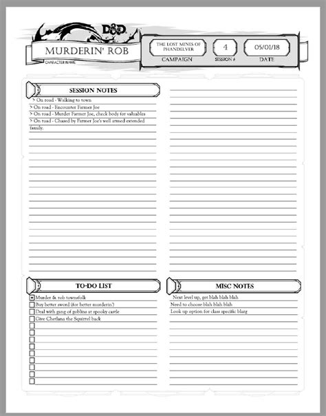 D D Session Notes Template