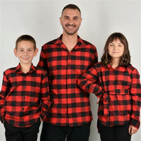 dad and son matching flannel shirts