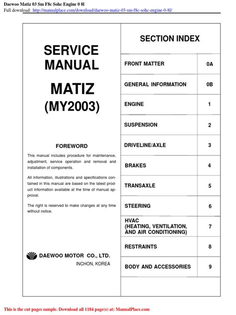 daewoo matiz engine manual Epub