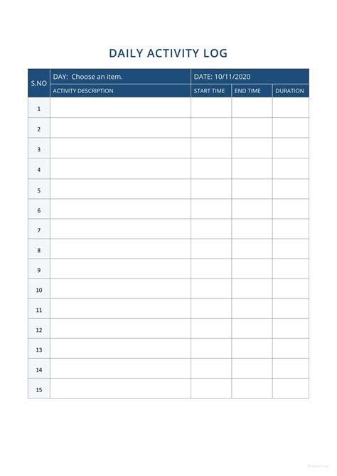 Daily Activity Report Template Word