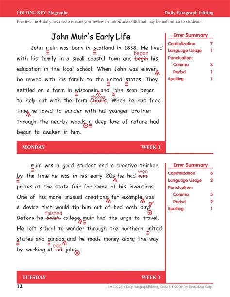 daily paragraph editing grade 5 Reader