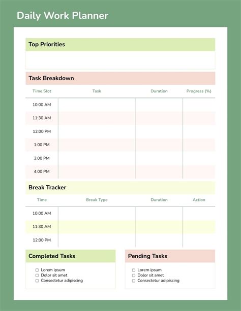 Daily Work Template