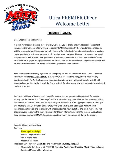 dance team welcome letters PDF
