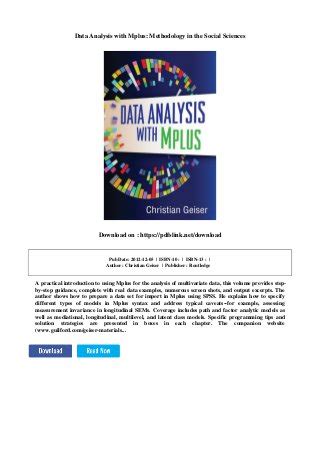 data analysis with mplus methodology in the social sciences PDF