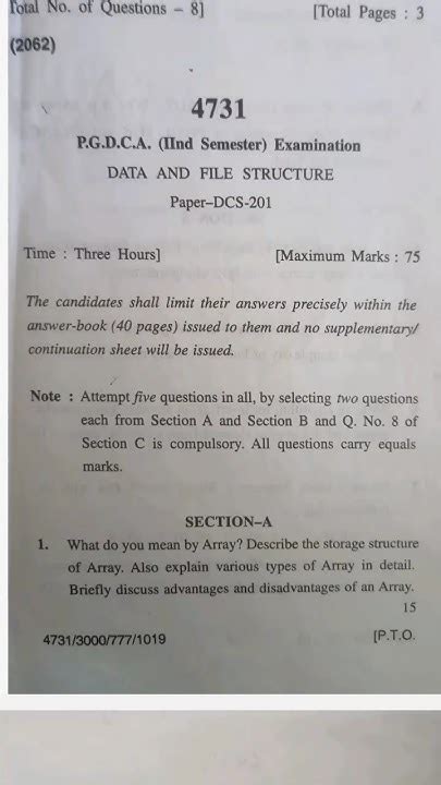 data structure pgdca question papers Kindle Editon