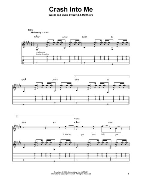 dave matthews band crash guitar or vocal with tablature PDF