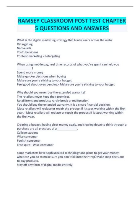 dave ramsey answer key chapter 5 PDF