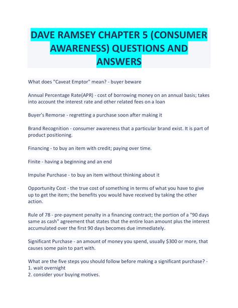 dave ramsey chapter 5 video answer key Epub