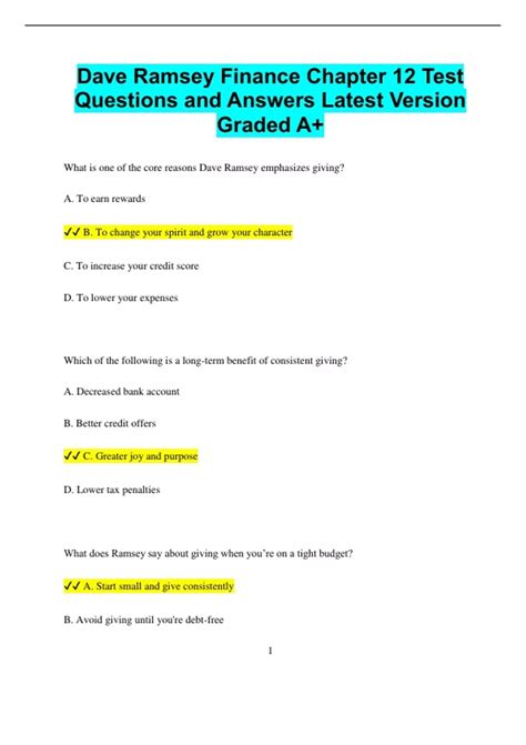 dave ramsey test answers chapter 12 PDF