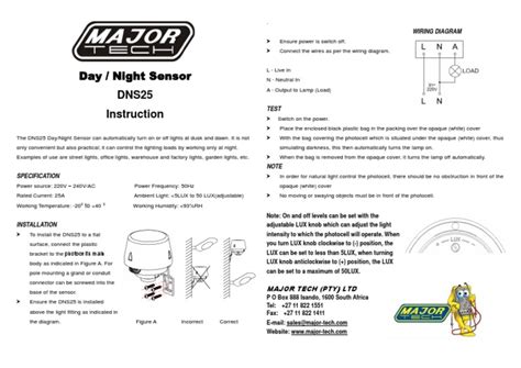 day night sensor dns25 instruction major tech PDF