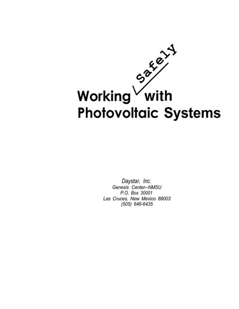 daystar inc working safely with photovoltaic systems 52209 pdf PDF