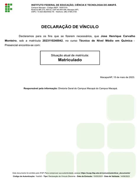 declaração de vinculo