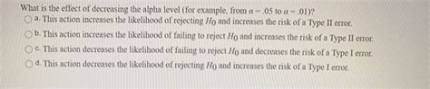decreasing alpha from .05 to .01 effect on beta