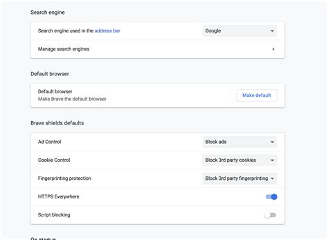 default brave shield settings