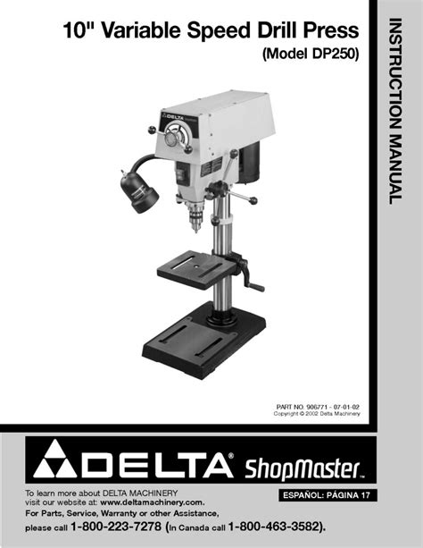 delta shopmaster drill press manual PDF