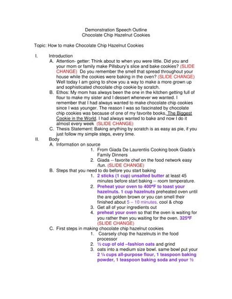 demonstration speech outline chocolate chip hazelnut cookies Ebook PDF