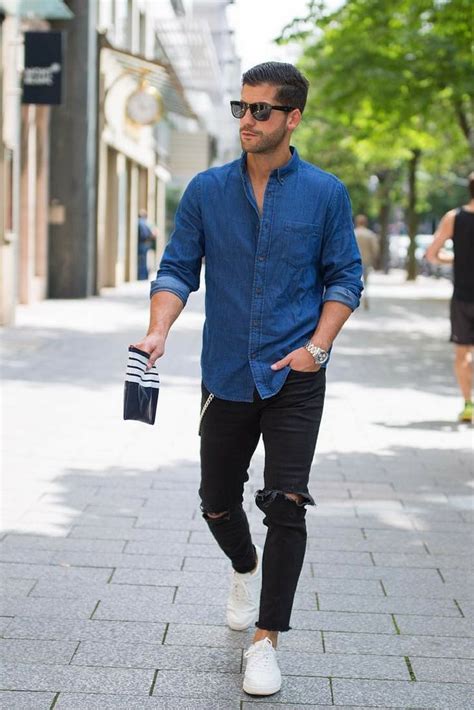 denim shirt black jeans