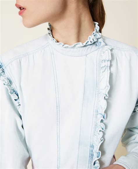 denim shirt with ruffles