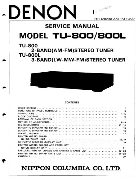 denon tu 800 800l quick manual adjustment guide user guide Doc