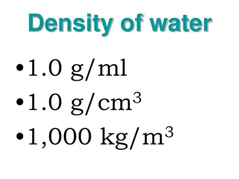 density of water in kg/ml