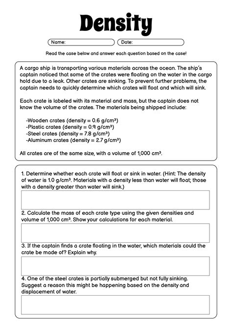 density practice problem worksheet
