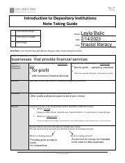 depository institution facts note taking guide answers PDF