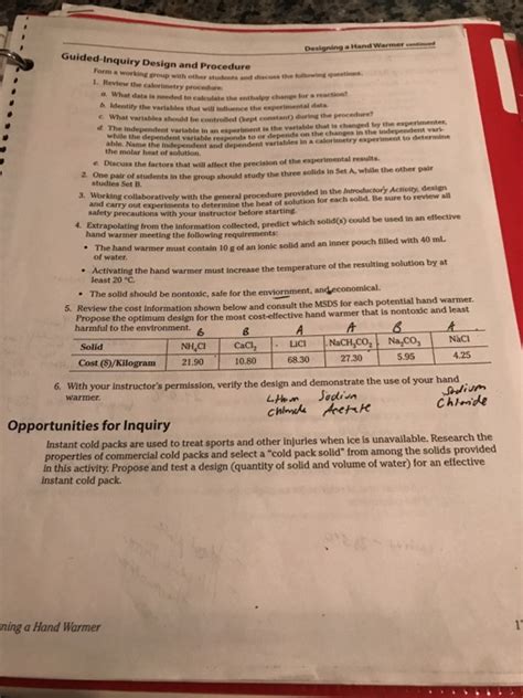 designing a hand warmer guided inquiry answers Doc